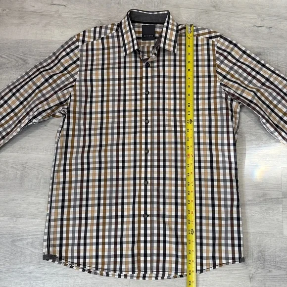 Orvieto Men's Long Sleeve Checkered Button Down Shirt in Neutral Tones Size M - Picture 7 of 17